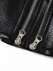 Studded-Belt Asymmetric Zip Faux Leather Biker Jacket