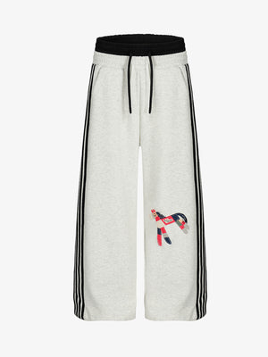 Stylish Wide-Leg Sweatpants with Fun Embroidered Design for Casual Wear 