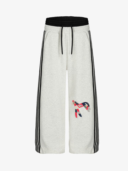 Stylish Wide-Leg Sweatpants with Fun Embroidered Design for Casual Wear 