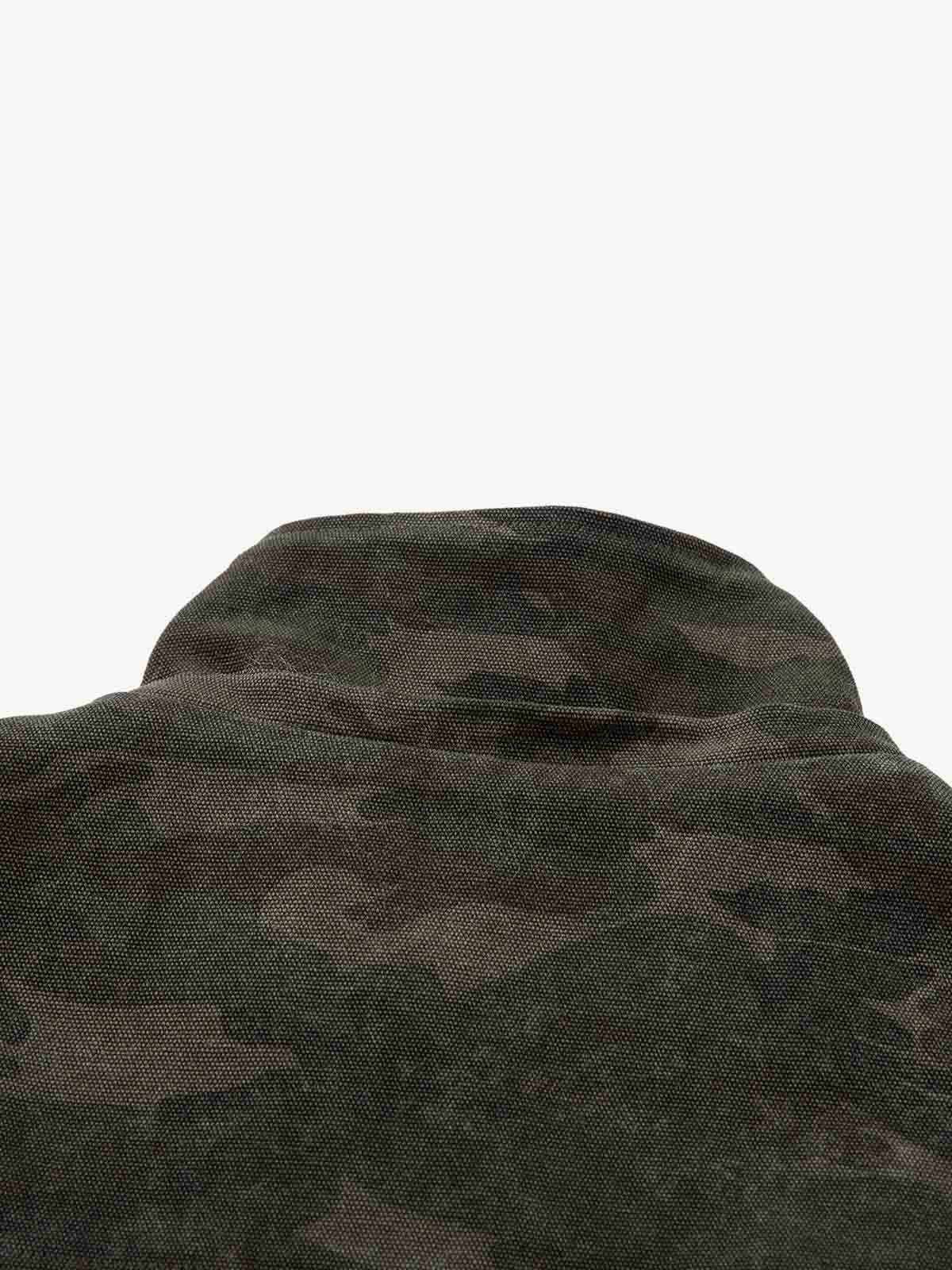 Retro Camo Faux Fur Trim Detachable Hooded Jacket 