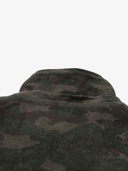 Retro Camo Faux Fur Trim Detachable Hooded Jacket 