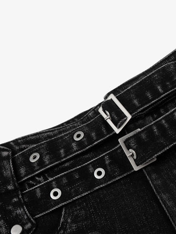 Thesupermade Distressed Double Belt Mini Shorts