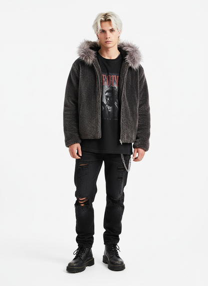 Thesupermade Fur Hooded Quilted Sherpa Jacket - 2304 