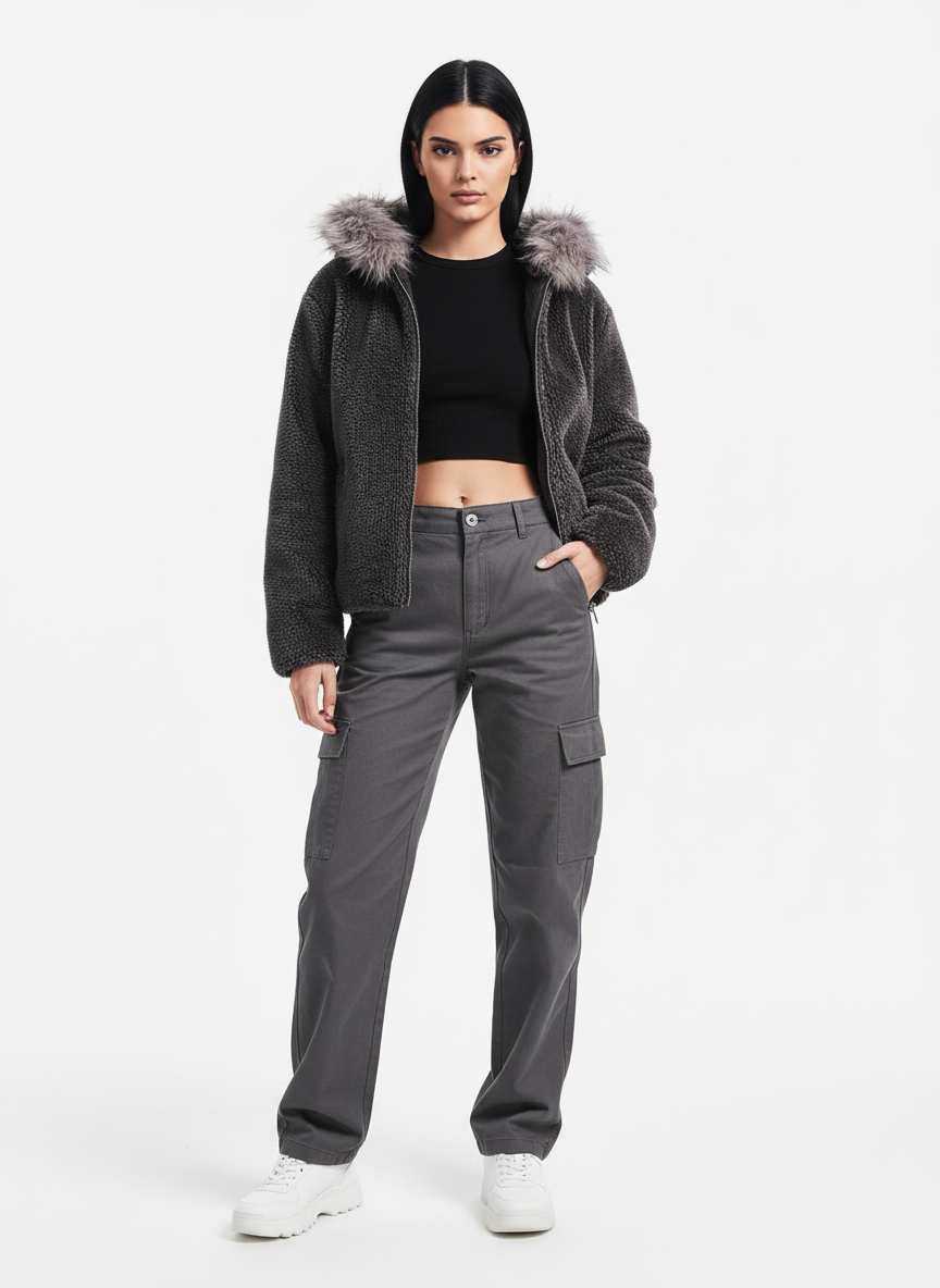 Thesupermade Fur Hooded Quilted Sherpa Jacket - 2304 