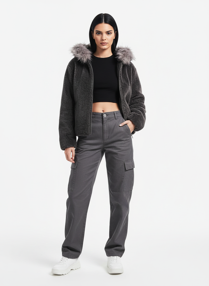 Thesupermade Fur Hooded Quilted Sherpa Jacket - 2304 