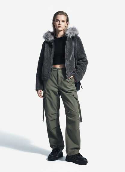 Thesupermade Fur Hooded Quilted Sherpa Jacket - 2304 