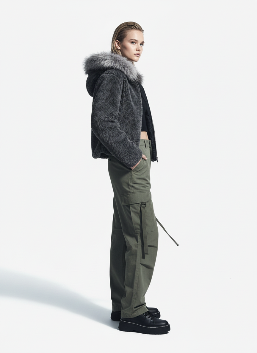 Thesupermade Fur Hooded Quilted Sherpa Jacket - 2304 