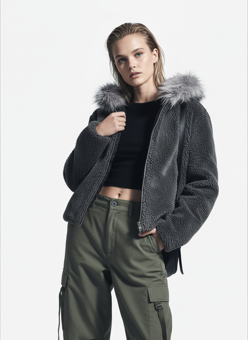 Thesupermade Fur Hooded Quilted Sherpa Jacket - 2304 