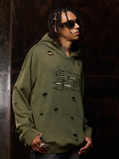 Original Vintage Washed Ripped Hoodie 