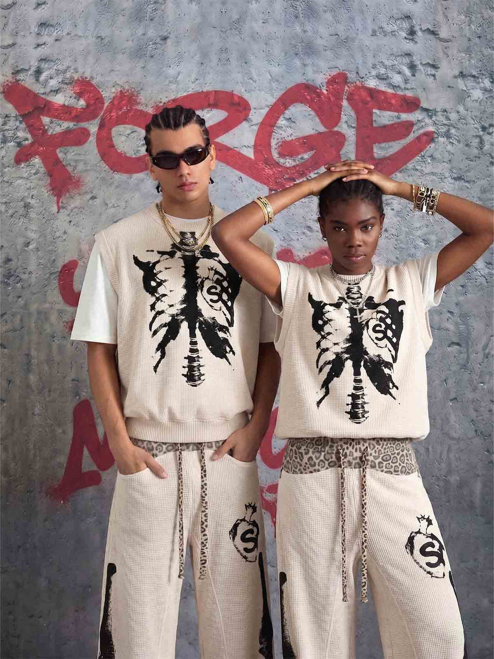 Skeleton Graphic Sleeveless Top and Pants Set - 2628 