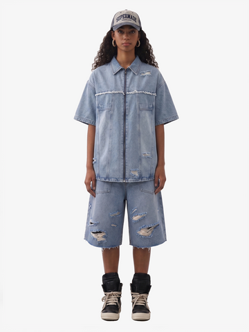 Costume en jean déchiré et usé-2460