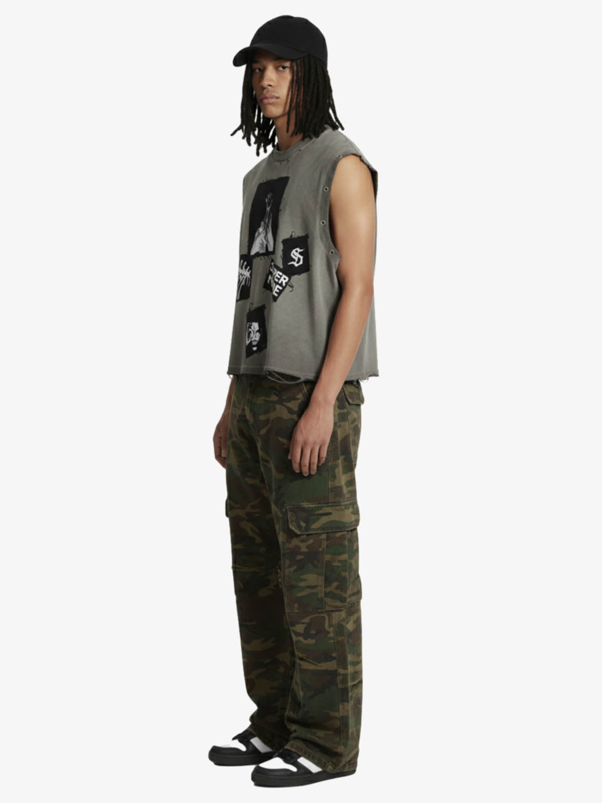 Ripped Graphic Patch Sleeveless Vest 