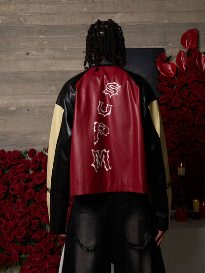 Original Contrast Color Leather Jacket 