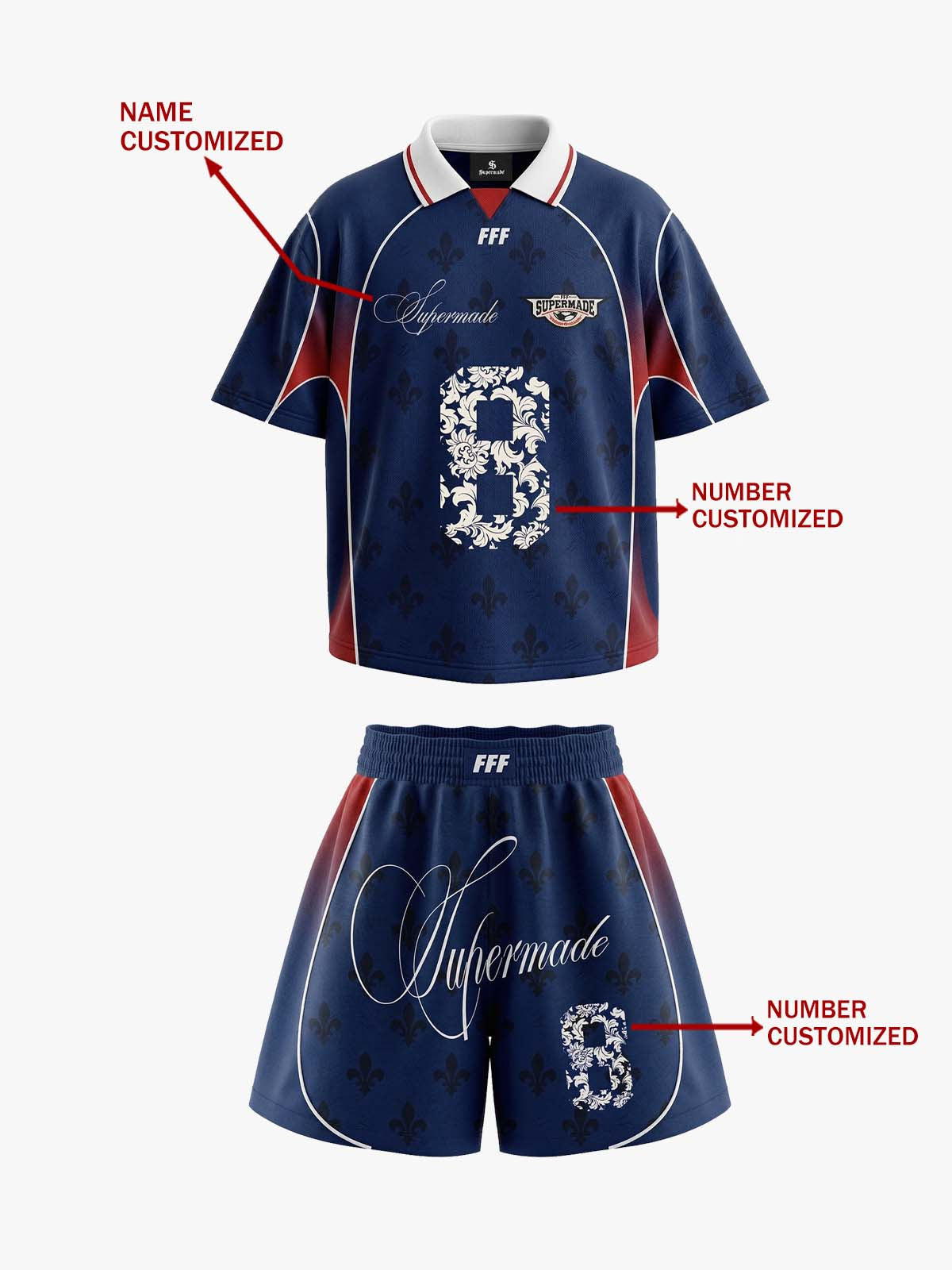 French Style Fleur-de-Lis Print Patchwork Custom Jersey Set - 2623 