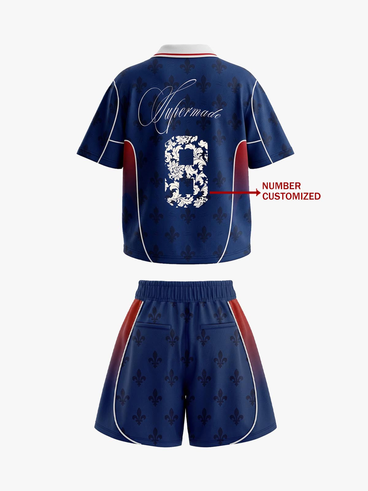 French Style Fleur-de-Lis Print Patchwork Custom Jersey Set - 2623 