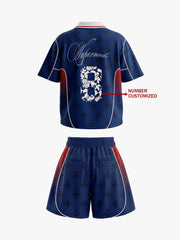 French Style Fleur-de-Lis Print Patchwork Custom Jersey Set - 2623 