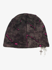 Retro Wasteland Style Distressed Knit Hanging Charm Beanie 