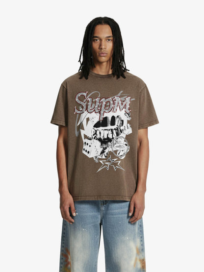 Washed Rhinestone Letter Graphic T-Shirt 