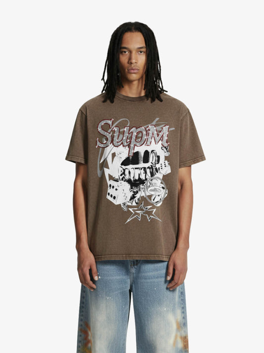 Washed Rhinestone Letter Graphic T-Shirt 