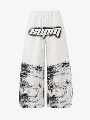 Wasteland Style Painted Distressed Lettering Drawstring Casual Sweatpants
