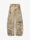 Distressed Denim Cargo Pants with Ripped Details and Patchwork Design for Men Women Fashion Streetwear 