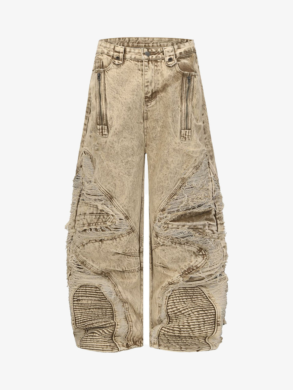 Distressed Raw-Edge Panel Sculpted Wide-Leg Jeans - 2590 