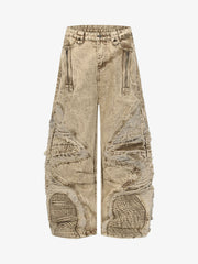 Distressed Raw-Edge Panel Sculpted Wide-Leg Jeans - 2590 