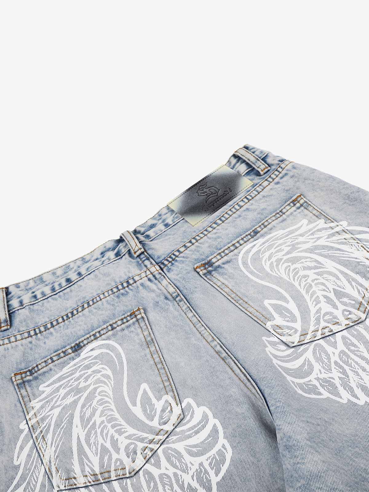 Angel Wing Print Bggy Jeans