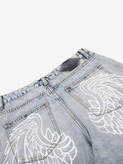 Angel Wing Print Bggy Jeans