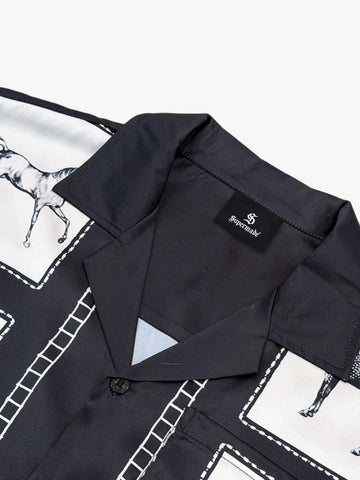 Vintage Horse Photo Satin Camp Collar Boxy Shirt 