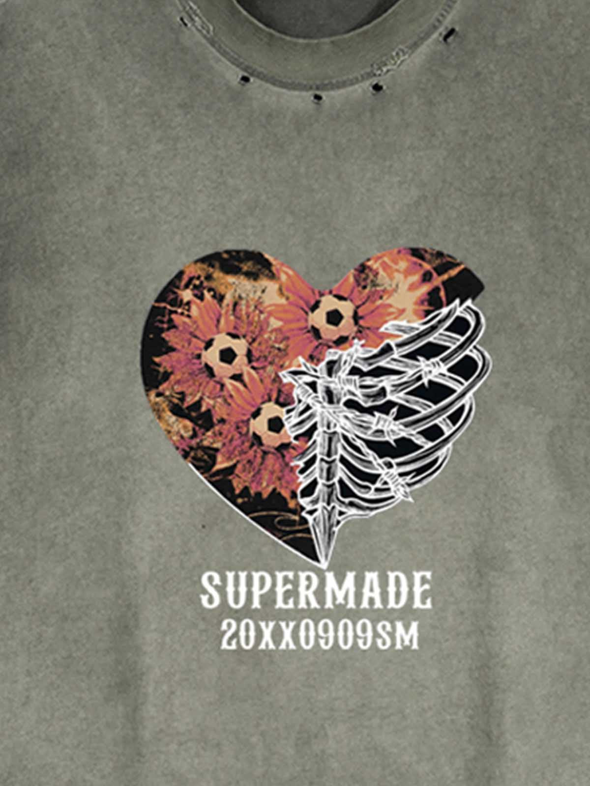 Cotton Sleeveless Crop Top with Heart Graphic Print and Adjustable Side Lacing for Streetwear Style 