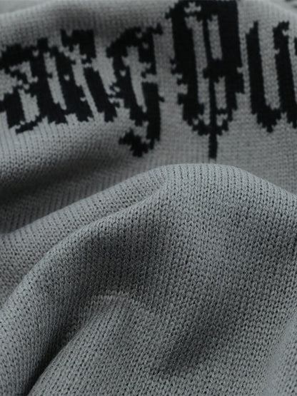 High Street Ripped Raw Edge Knitted Letter Jacquard Sweater 