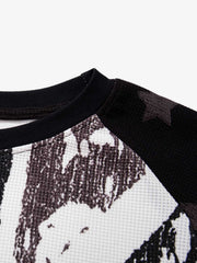 Flag Graphic Waffle Boxy Fit Long Sleeve Tee