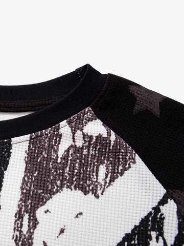 Flag Graphic Waffle Boxy Fit Long Sleeve Tee