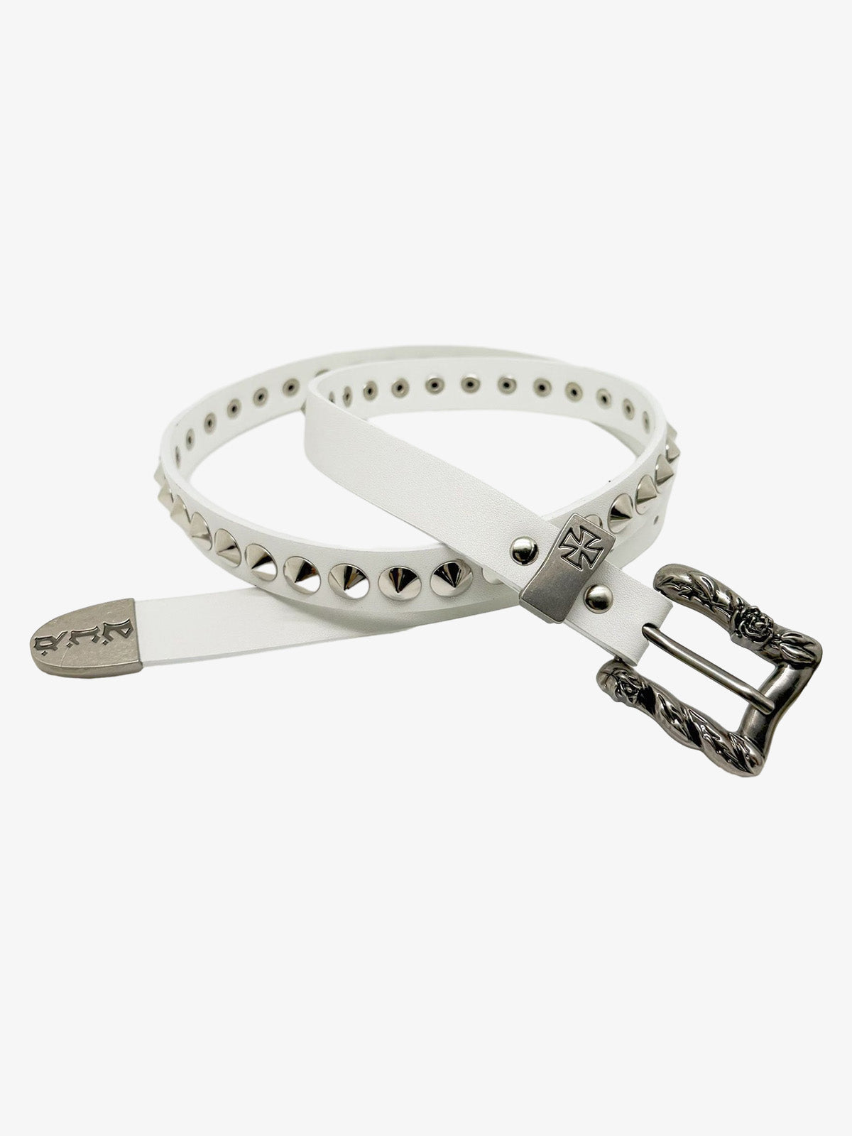 Gothic Cross Studded PU Leather Belt with Alloy Buckle 
