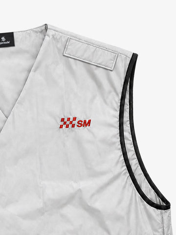 Racing Embroidered Color Block Quilted Vest