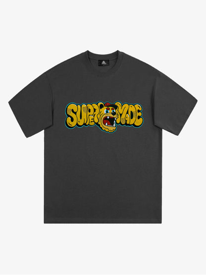 Street Graffiti Trendy Tiger Head Font T-Shirt 