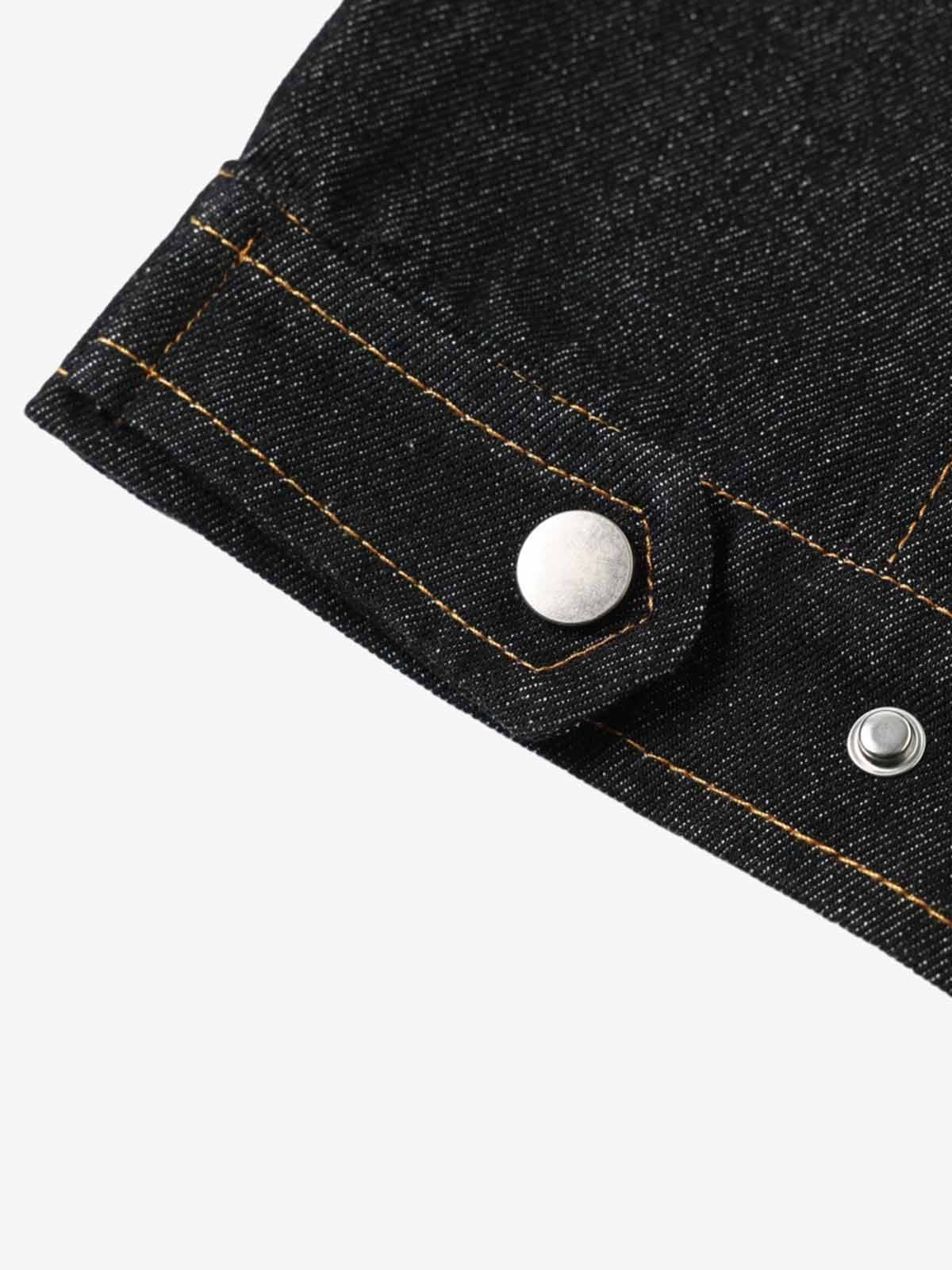 Dark Denim Toggle Button Jacket with Stand Collar and Front Pockets 