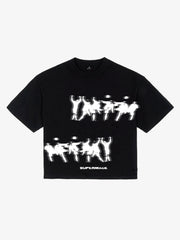 Short-sleeved Distressed T-shirt With A Football Kicking Scene And Blur Pattern Design 