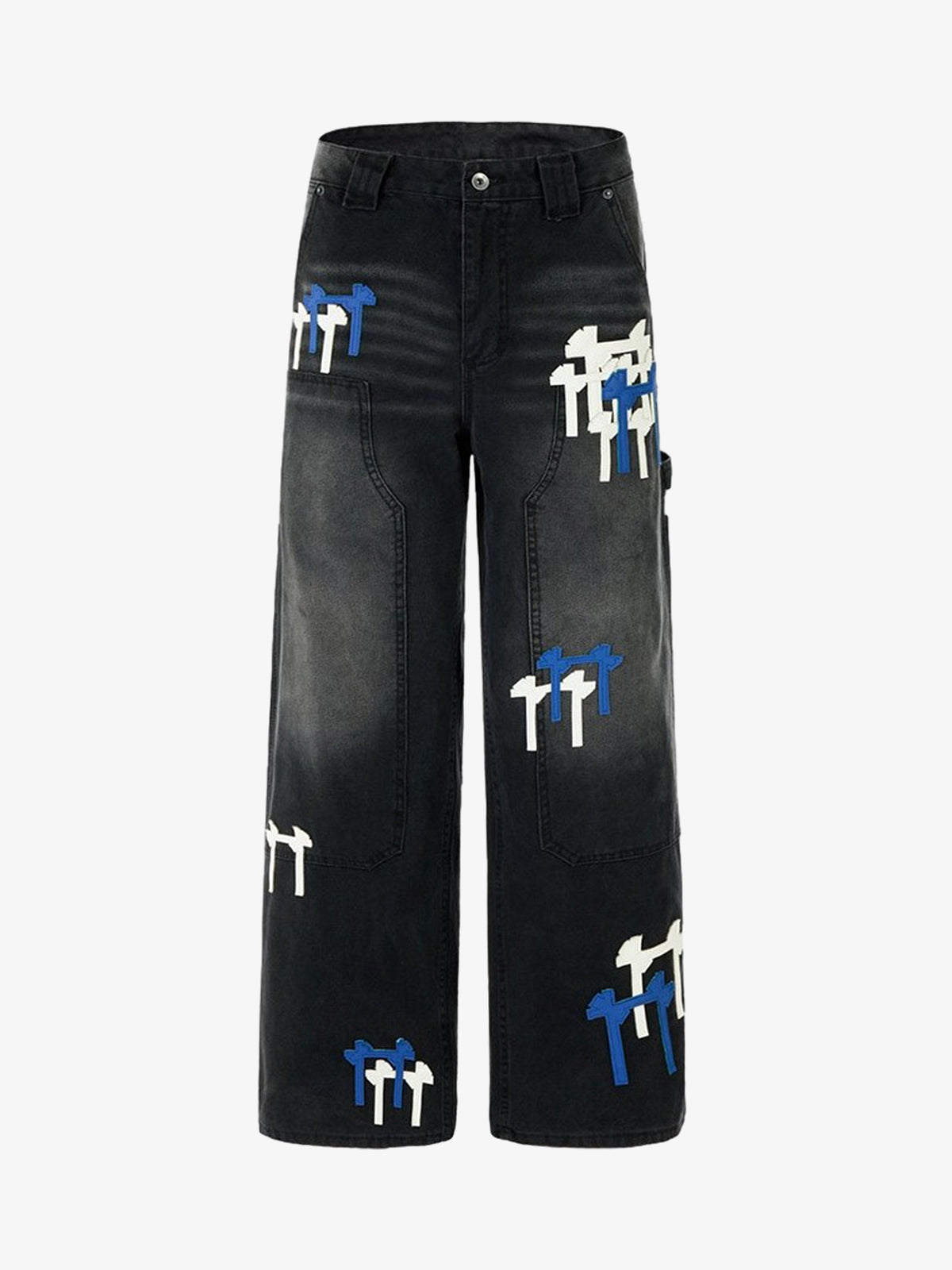 Streetwear Heavy-duty Washed Color-blocked Denim Jeans