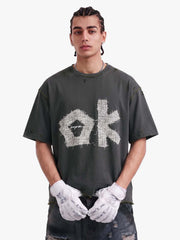"OK" Patch Color-Block Ripped Reversible T-Shirt 