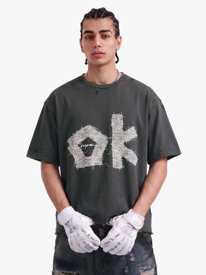 "OK" Patch Color-Block Ripped Reversible T-Shirt 