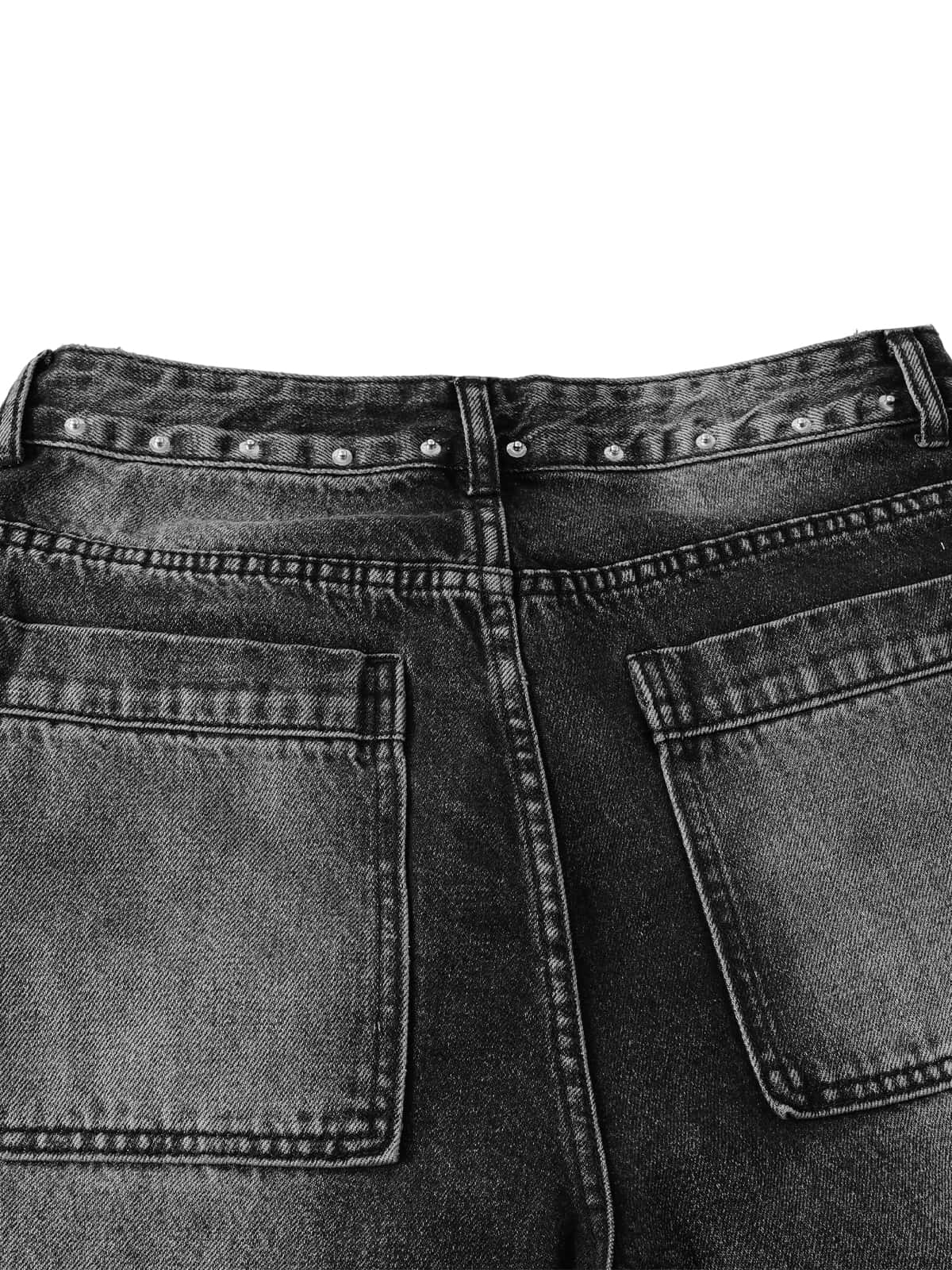 Washed Distressed Rivet Denim Cropped Jorts