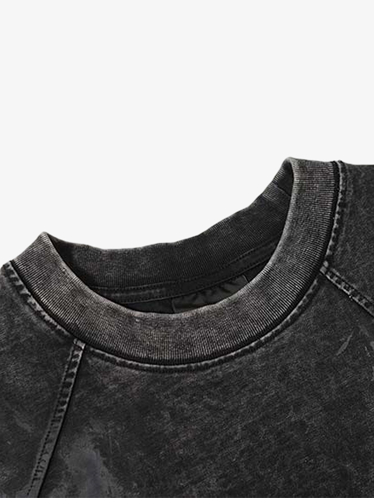 Denim Blend Oversized T-Shirt with Asymmetrical Hem and Patchwork Design 