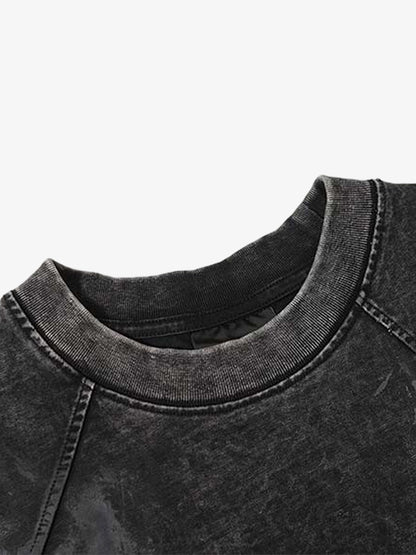 Denim Blend Oversized T-Shirt with Asymmetrical Hem and Patchwork Design 