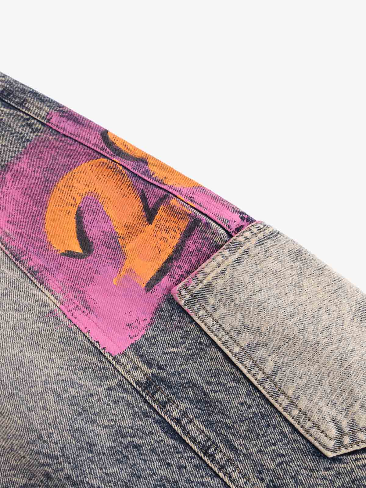 Hand-Painted Distressed Curved-Seam Jeans