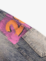 Hand-Painted Distressed Curved-Seam Jeans