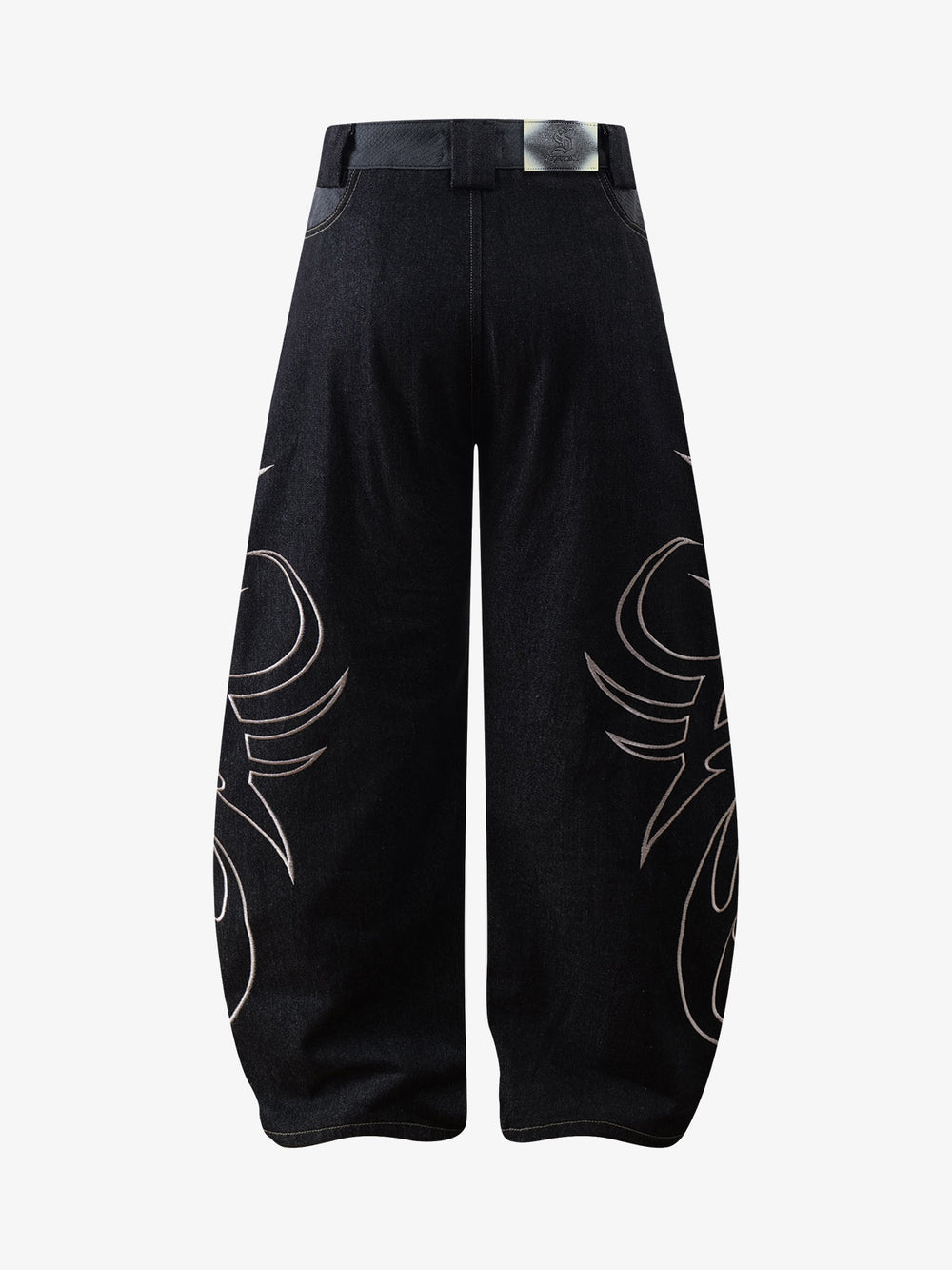 Thorn Pattern Embroidery Barrel Baggy Jeans