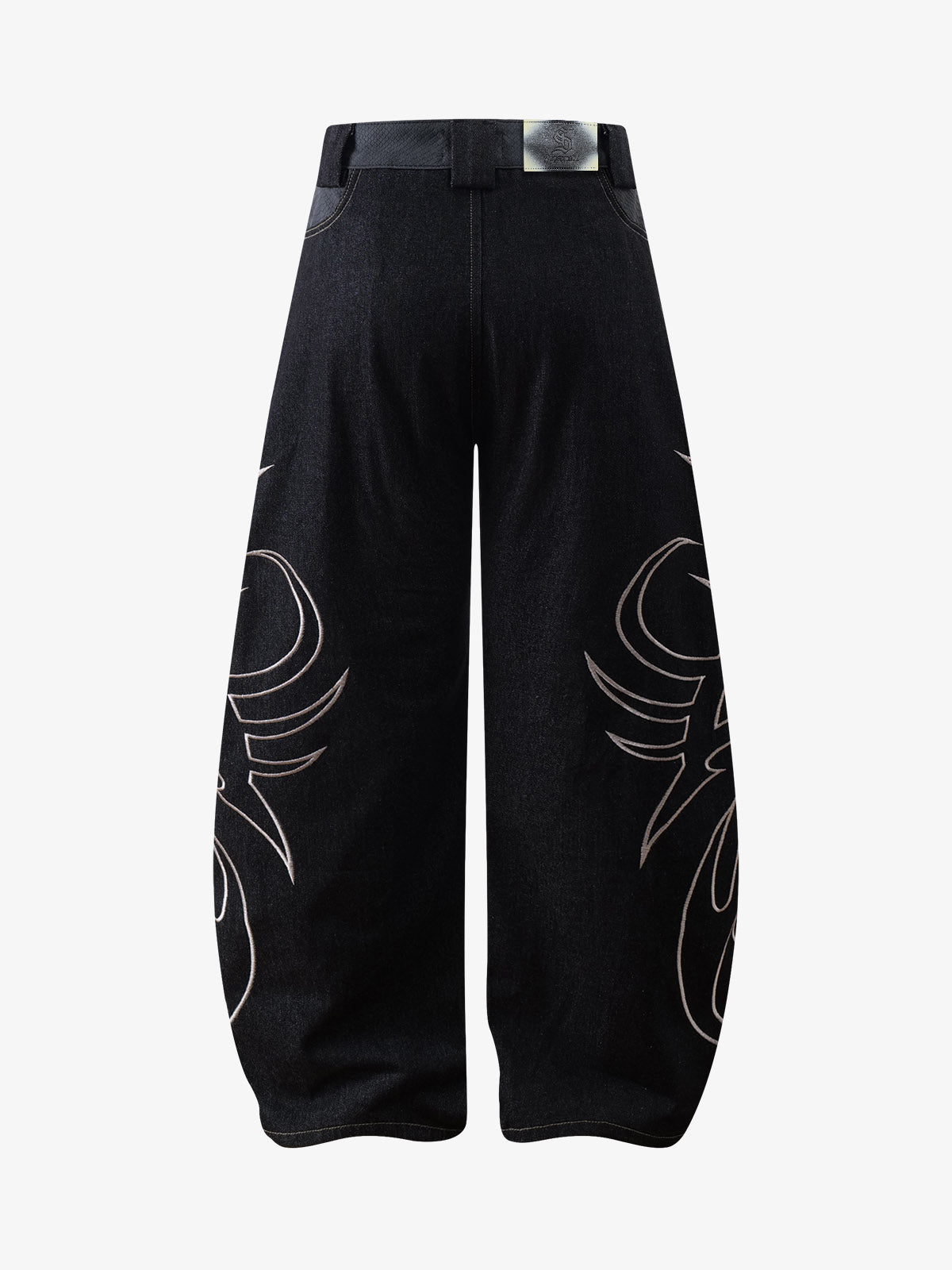 Thorn Pattern Embroidery Barrel Baggy Jeans