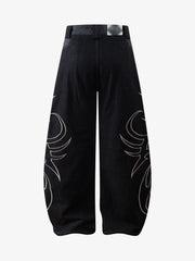 Thorn Pattern Embroidery Barrel Baggy Jeans